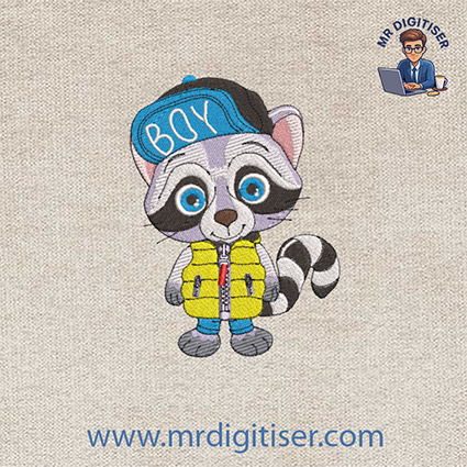 Raccoon embroidery design