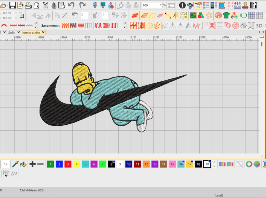 Embroidery digitizing software showing a logo being converted into stitches